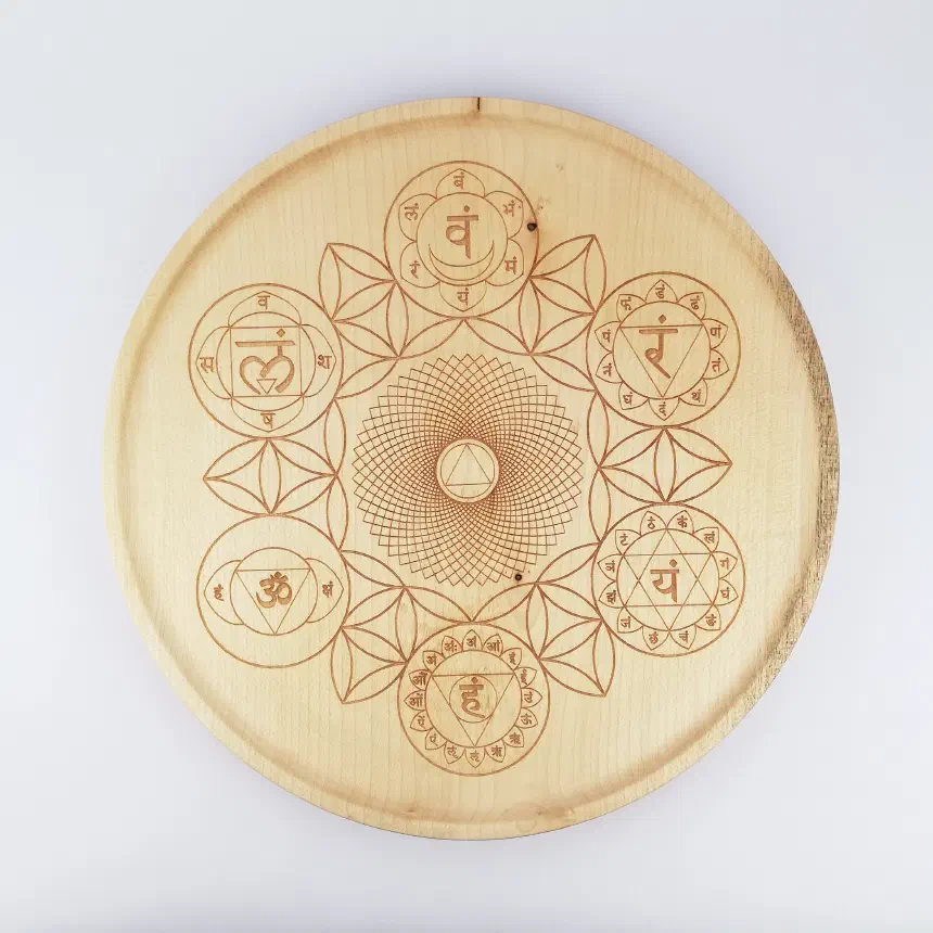 All chakras on one big plate (30cm/11.8in in diameter), front.