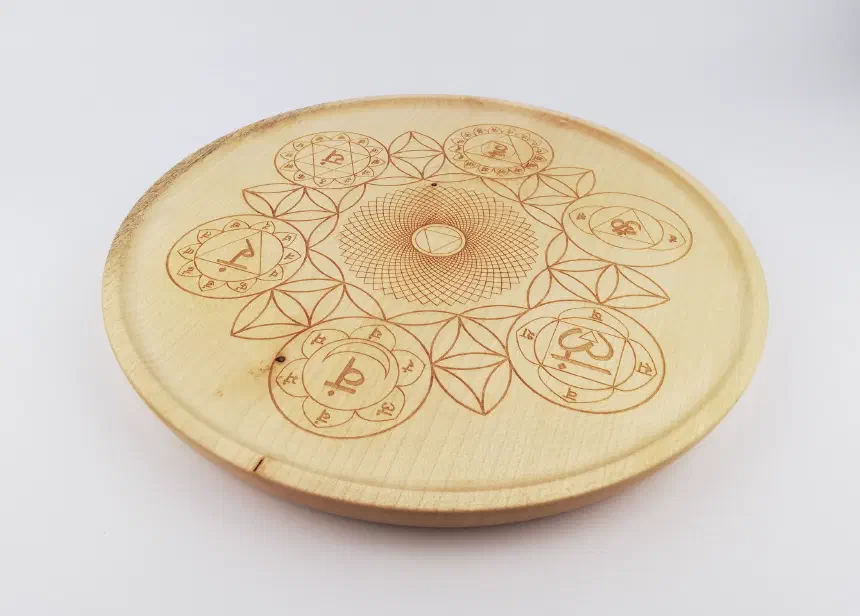All chakras on one big plate (30cm/11.8in in diameter), side.